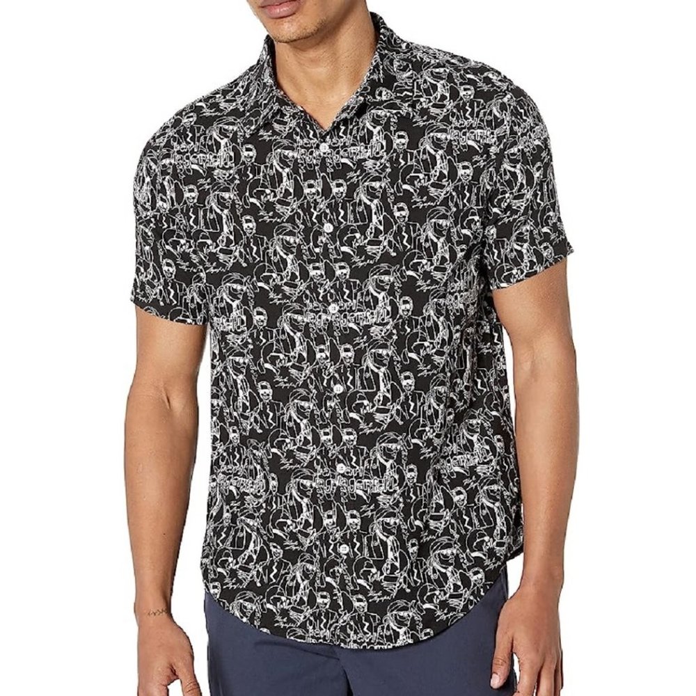 Karl Lagerfeld Paris Men's Karl Tribute Logo Print Button SS Shirt Viscose Black